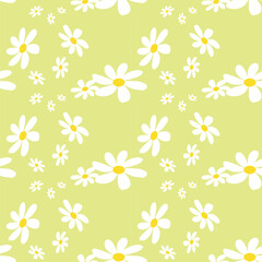 Daisy Flower Seamless Pattern. Retro Floral Print With White Flowers. Background for Trendy Fabrics, Wallpapers.