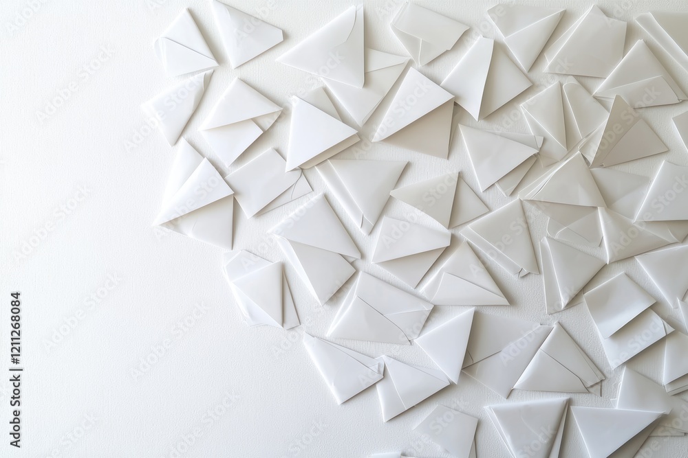 Poster white paper envelopes arranged in artistic pattern on light background