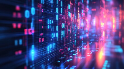 Abstract Digital Data Stream: Neon Binary Code Visualization