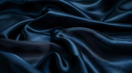 Obraz premium Luxurious Deep Blue Satin Fabric with Graceful Drapes and Soft Texture Ideal for Fashion, Interior Design, or Artistic Backgrounds in High-End Photography