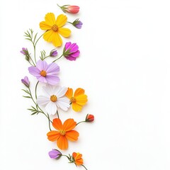 Colorful cosmos flowers on white, floral design