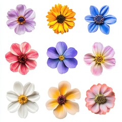 Colorful flower collage, white background, design element (2)