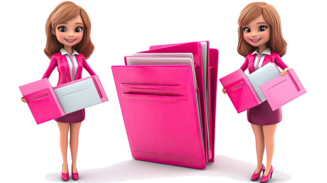 Businesswomen Avatars Holding Document Folders in Pink Generative AI