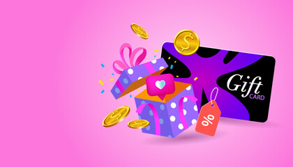 Fototapeta premium A vibrant illustration representing the joy of online shopping. The design highlights convenient payment via credit card, the excitement of receiving gifts, and the benefit of cashback rewards.