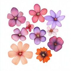 Obraz premium Colorful flowers, digital art, white background, design element (2)