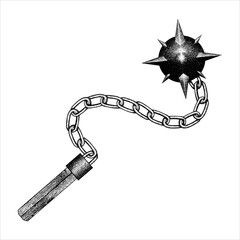 Medieval Weapon One-Handed Spiked Flail or Mace hand drawing vector isolated on background.