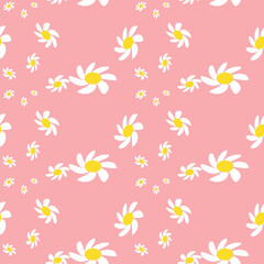Blossom Daisy Flower Seamless Pattern. Retro Floral Print With White Flowers. Background for Trendy Fabrics, Wallpapers.