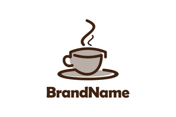 Abstract Line Art Coffee Cup Logo Design Concept Template. Logo of a cup of coffee in line art style. Unique and simple design. Suitable for logos for cafes, coffee shops or processed coffee products.