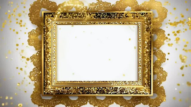 luxurious golden photo frame with sparkling glitter particles and floral embellishments creating vintage inspired 4k aesthetic for special occasions