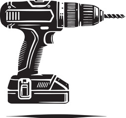 Black Color Cordless Drill Silhouette Vector Illustration, Solid White Background. minimal vector design