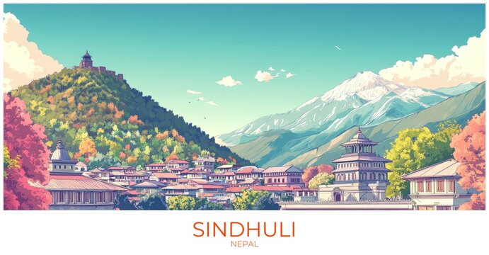 Sindhuli Nepal Travel Poster Flat Illustration Print Decor Gift Canvas Wall Art