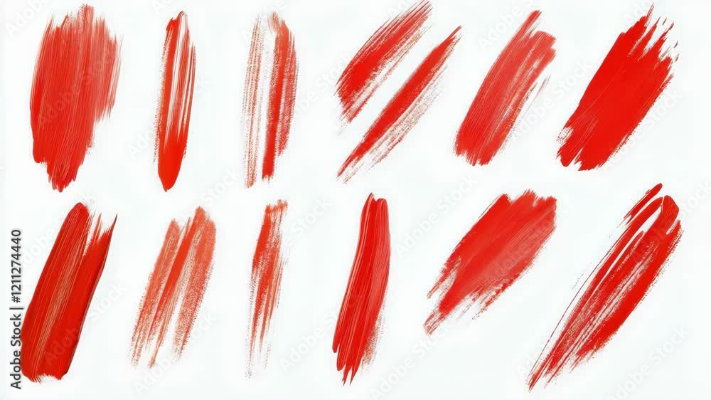 Poster dynamic brush strokes: red paint patterns on white canvas transition