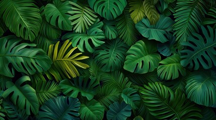 Lush Tropical Foliage Vibrant Green Leaves Background