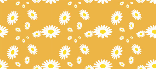 Bloom Seamless Pattern With Daisy Flower on Color Backgrounds Vector. Cute Floral Print.