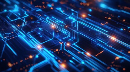 Abstract Digital Circuitry: Glowing Blue and Orange Network