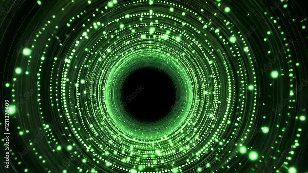 Poster swirling green light particles create a mesmerizing vortex effect in digital artwork depicting energ