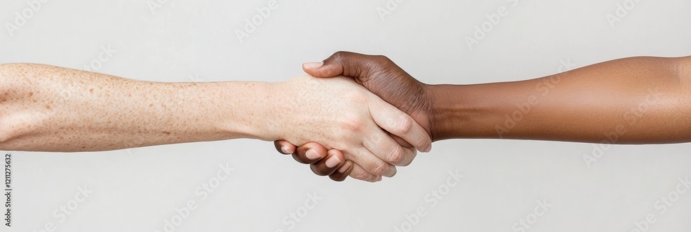 Poster Minimalist Workplace Diversity Image Multicultural Handshake on Neutral Background - Corporate Content Promoting Inclusion and Unity for Modern Business Branding