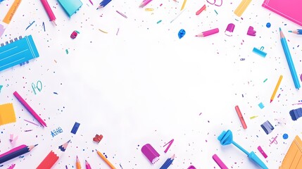 Colorful School Supplies Scattered On White Background