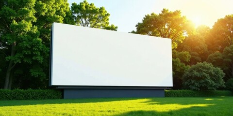 Blank Advertisement Screen in a Verdant Park Setting, Ideal for Nature-Oriented Promotions and Outdoor Advertising Campaigns