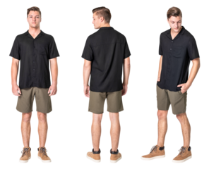 Man png mockup in black shirt casual wear full body set