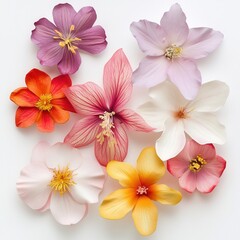 Obraz premium Colorful paper flowers arranged on white