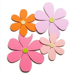 Colorful paper flowers, white background, craft, decoration (2)