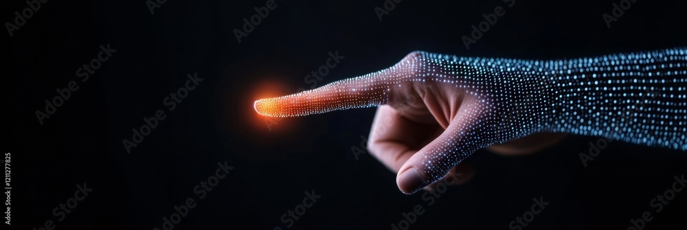 Poster Futuristic Holographic Interface Sleek Hand-Controlled Digital Display with Dot Matrix Texture - Transformative Tech for Advanced User Interaction in Innovation-Driven Industries