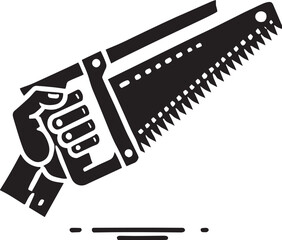 Black Color Hacksaw Silhouette Vector Illustration, Solid White Background. minimal vector design