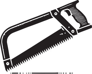 Black Color Hacksaw Silhouette Vector Illustration, Solid White Background. minimal vector design