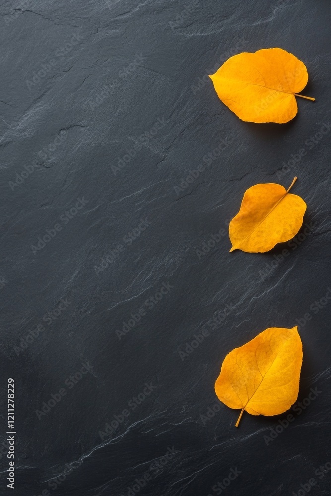 Poster elegant stone textured background with vibrant yellow leaves - visual content for digital marketing 