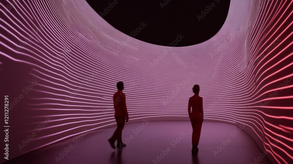 Fototapete dynamic projection mapping corridor neon light installation experience for interactive exhibits and 