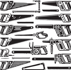 Black Color Hacksaw Silhouette Vector Illustration, Solid White Background. minimal vector design