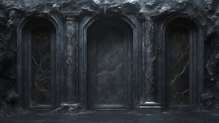 Dark Archway Wall Three Panels Gothic Design