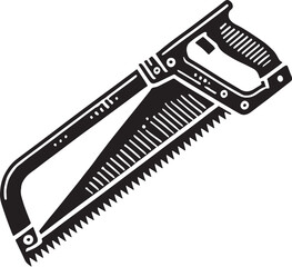 Black Color Hacksaw Silhouette Vector Illustration, Solid White Background. minimal vector design