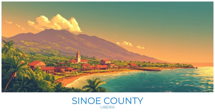 Sinoe county Liberia Travel Poster Flat Illustration Print Decor Gift Canvas Wall Art