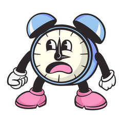 Clock character png, retro illustration, transparent background