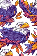 Obraz premium A seamless pattern of flat style eagles, isolate on white background, creating a decorative and bold design.