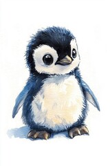 Fototapeta premium A baby penguin, isolate on white background, with fluffy down feathers and a curious look.