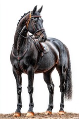 Obraz premium A horse standing proudly, isolate on white background, showcasing its elegant form and features.