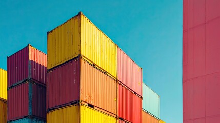 Stack of Cargo Containers at the docks for Logistic Import Export background