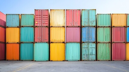 Fototapeta premium Stack of Cargo Containers at the docks for Logistic Import Export background