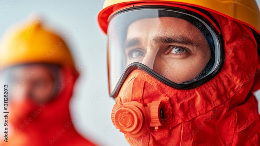 Poster dynamic safety operations high-resolution portrait of firefighters in modern protective gear for cri
