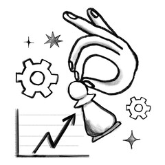 Business strategy png sticker, hand holding chess piece doodle, transparent background