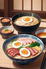 Bowl of ramen on table