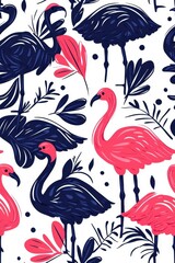 A flat style seamless pattern featuring ostriches, isolate on white background, showcasing various dynamic poses.