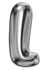 l alphabet png sticker, 3D chrome metallic balloon design, transparent background