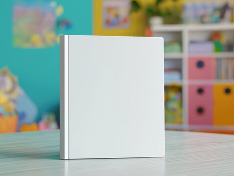book cover mockup on table in kid room children book concept