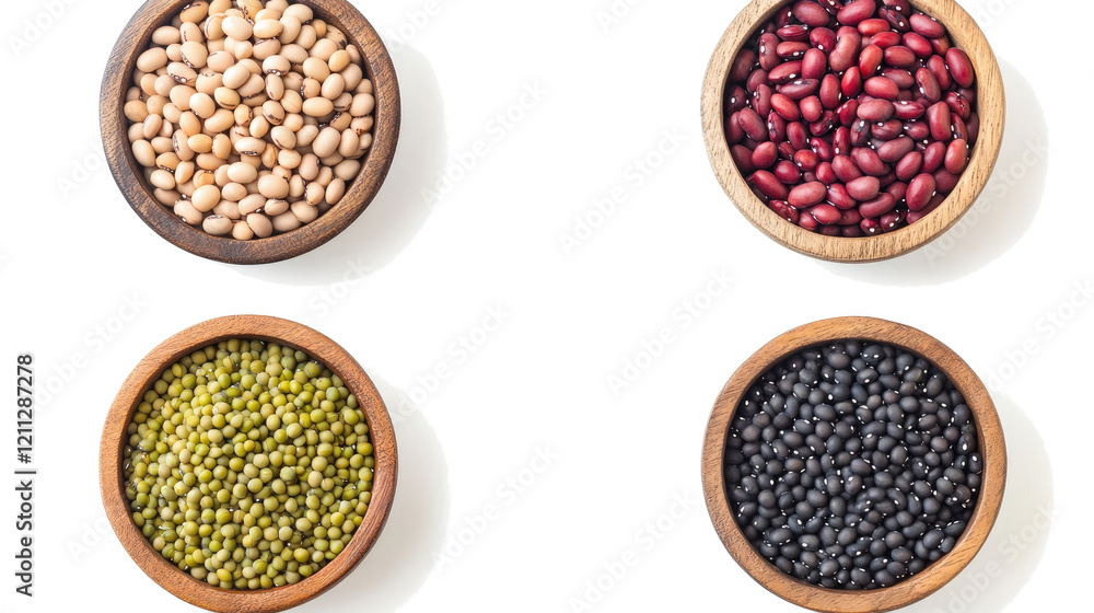 Aufkleber bowls of assorted beans on transparent background generative ai