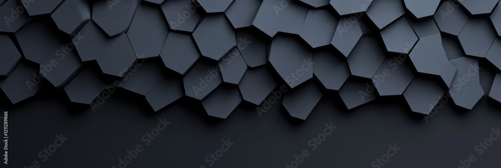 Poster Geometric Hexagonal Network Sleek Black Panels with Interlocking Design - Tech Branding Visual and Futuristic Industrial Applications