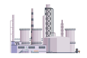 Oil Refinery Building Vector Illustration. Editable Chemical Factory Design with Modular Industrial Elements